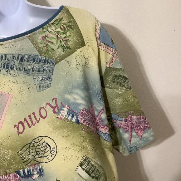 Vintage Y2K Fairy Grunge Green Rome Roma Vacation Graphic Rhinestone T Shirt XL - Picture 9 of 12